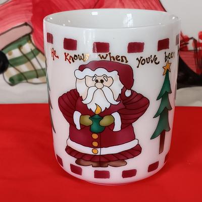 LOT 225: Vietri Old St. Nick Serving Dish, Plate and Salt and Pepper Shakers with La Dolce Vita Snowman Plate, Hallmark Candle Holders...