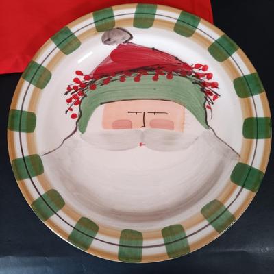LOT 225: Vietri Old St. Nick Serving Dish, Plate and Salt and Pepper Shakers with La Dolce Vita Snowman Plate, Hallmark Candle Holders...