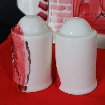 LOT 225: Vietri Old St. Nick Serving Dish, Plate and Salt and Pepper Shakers with La Dolce Vita Snowman Plate, Hallmark Candle Holders...