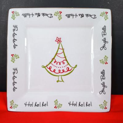 LOT 225: Vietri Old St. Nick Serving Dish, Plate and Salt and Pepper Shakers with La Dolce Vita Snowman Plate, Hallmark Candle Holders...