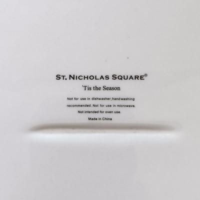 LOT 225: Vietri Old St. Nick Serving Dish, Plate and Salt and Pepper Shakers with La Dolce Vita Snowman Plate, Hallmark Candle Holders...