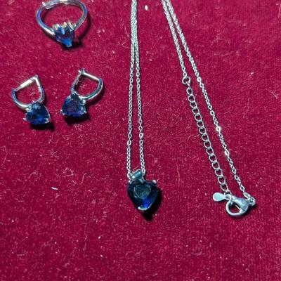 .925 Marked Blue Heart Stone Set