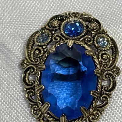 Vintage Filagree & Blue Stone Brooch & Earrings