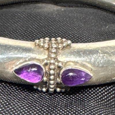 Sterling Bangle Bracelet with Purple Stones