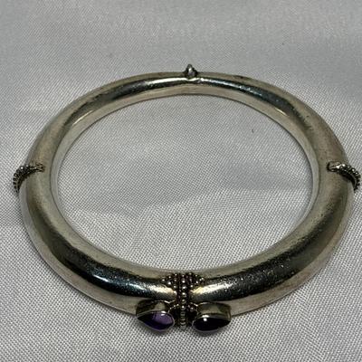Sterling Bangle Bracelet with Purple Stones