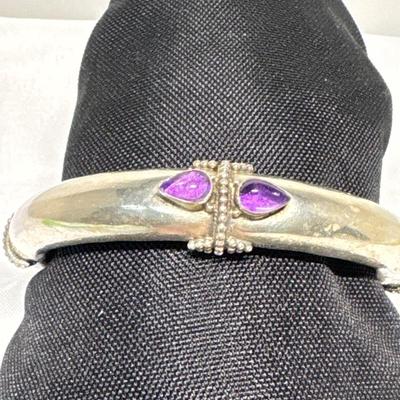 Sterling Bangle Bracelet with Purple Stones