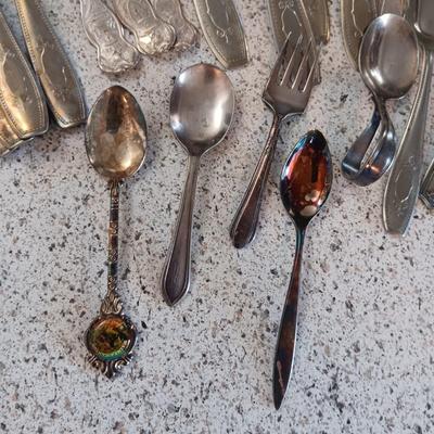 MISC FLATWARE, SOUVENIR SPOONS AND MORE