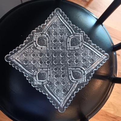LARGE GLASS VASE, SERVING BOWL, SUGAR CONTAINER AND 2 OLD CUT GLASS PLATES