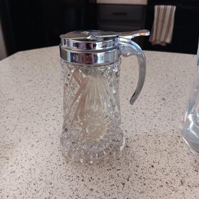 LARGE GLASS VASE, SERVING BOWL, SUGAR CONTAINER AND 2 OLD CUT GLASS PLATES