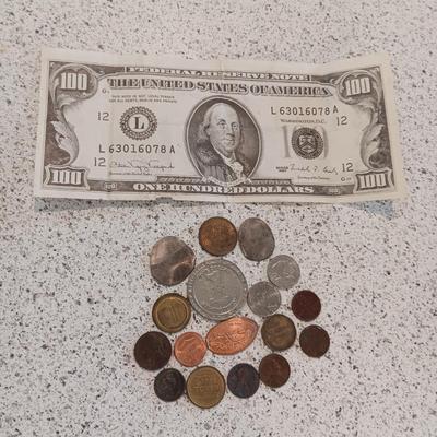 TOKENS, US COINS AND CASINO $1 CHIP