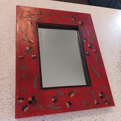 THICK, HAND PAINTED, WOODEN FRAMED WALL MIRROR