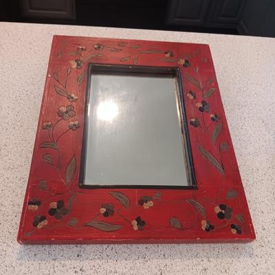 THICK, HAND PAINTED, WOODEN FRAMED WALL MIRROR