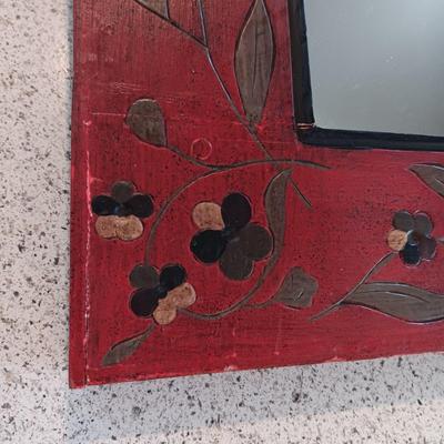 THICK, HAND PAINTED, WOODEN FRAMED WALL MIRROR