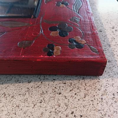 THICK, HAND PAINTED, WOODEN FRAMED WALL MIRROR