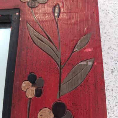 THICK, HAND PAINTED, WOODEN FRAMED WALL MIRROR
