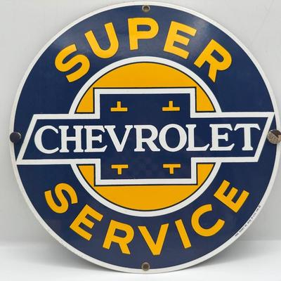 1986 Ande Rooney Chevrolet “Super Service” Porcelain-Enameled Sign