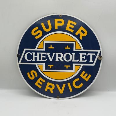 1986 Ande Rooney Chevrolet “Super Service” Porcelain-Enameled Sign