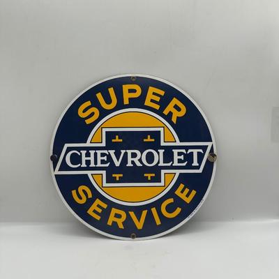 1986 Ande Rooney Chevrolet “Super Service” Porcelain-Enameled Sign