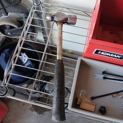 HOMAK METAL TOOL BOX WITH A SHELF AND A FEW TOOLS
