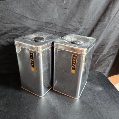 Kitchen items with a retro kitchen flare - Chrome canisters - Glass juicer - aluminum bakeware - Water dippers and more