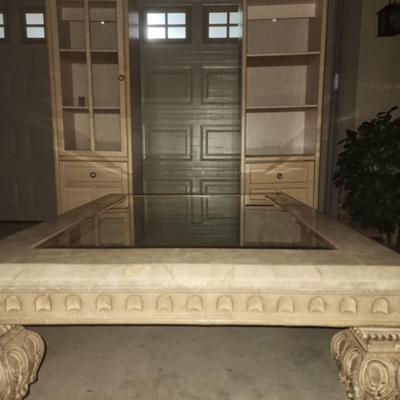 Sale Photo Thumbnail #11: Beautiful stone coffee table very heavy small chip on glass insert