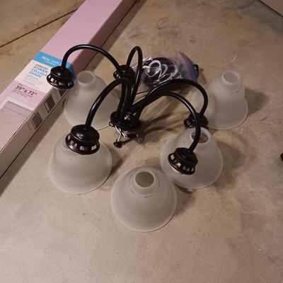 5 LIGHT CEILING FIXTURE AND A NEW KHAKI ROMAN CELLULAR SHADE