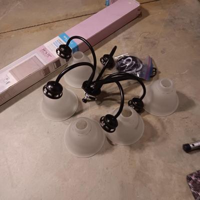 5 LIGHT CEILING FIXTURE AND A NEW KHAKI ROMAN CELLULAR SHADE