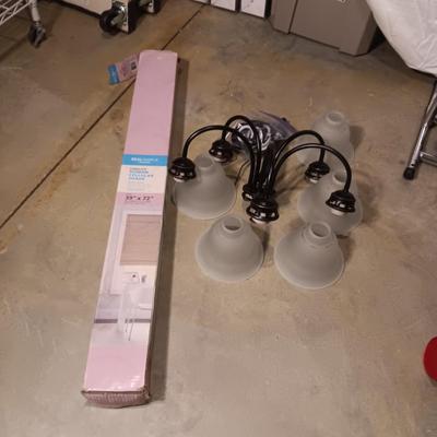 5 LIGHT CEILING FIXTURE AND A NEW KHAKI ROMAN CELLULAR SHADE