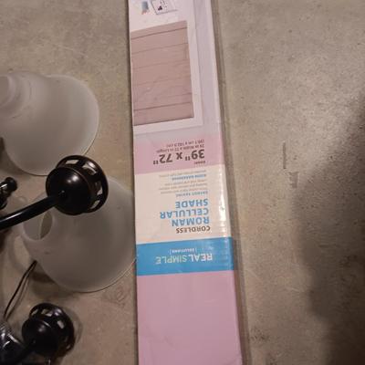 5 LIGHT CEILING FIXTURE AND A NEW KHAKI ROMAN CELLULAR SHADE