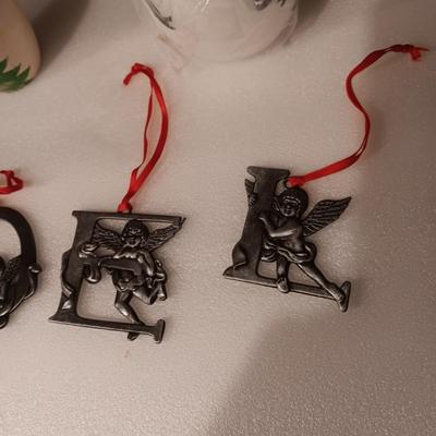 NESTING SNOWMEN, SNOWMAN CANDLE AND "NOEL" PEWTER ORNAMENTS