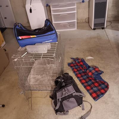 MEDIUM SIZE KENNEL, SW AIRLINE SOFT SIDED KENNEL, OUTWARD HOUND SMALL ANIMAL BACKPACK AND XL DOG COAT