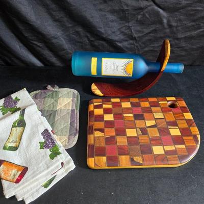 Cheese & Wine - Mesquite Wooden wine holder - with end grain cutting board and more