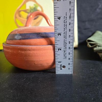 Hand-thrown terracotta or clay cooking pot with a lid - Chip and dip bowl - Wooden fruit bowl and more