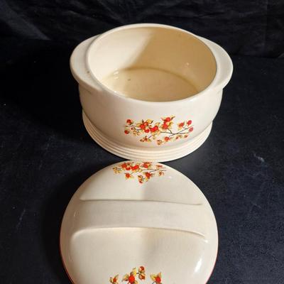 Cambridge covered casserole dish in the "Bittersweet" pattern - Orgreenic frying pan - silicone hot pads - kitchen towels and more