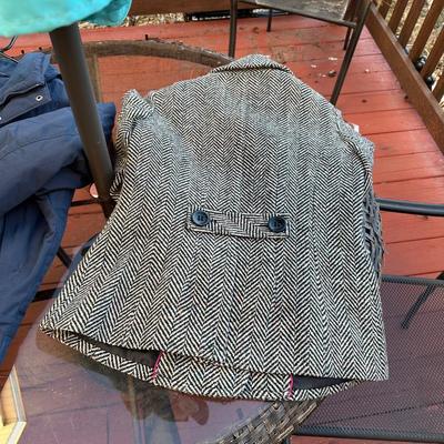 Sale Photo Thumbnail #404: Juniors' single-breasted walker coat in a black and white herringbone pattern.