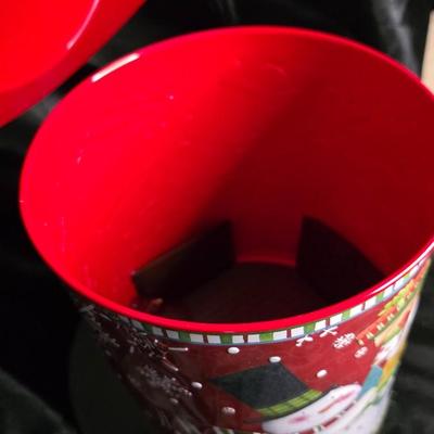 Lindy Bowman Snowman Christmas Tin Canister - 2015 Holiday Cookie Storage Jar