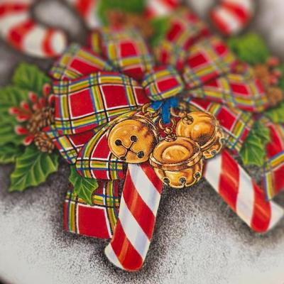 Festive Holiday Tin – Candy Cane & Tartan Bow Christmas Storage Container