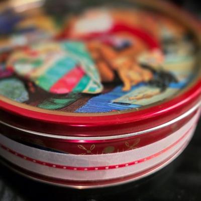 Vintage Norman Rockwell Sleeping Santa Christmas Tin - Holiday Cookie Storage Canister