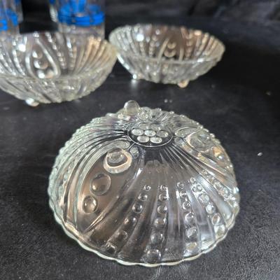 USA Marked commemorative dairy pitcher - with Pepsi-stained glass like glasses and vintage glass bowls