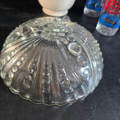 USA Marked commemorative dairy pitcher - with Pepsi-stained glass like glasses and vintage glass bowls