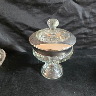 Vintage glassware - Virginia glass 1004 bell - Nambe Slovenia glass - nesting Hazel-Atlas Daisy pattern trinket dishes - and more