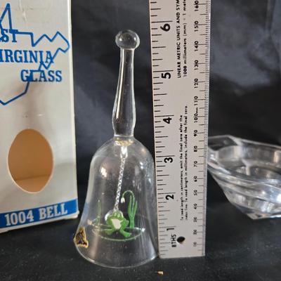 Vintage glassware - Virginia glass 1004 bell - Nambe Slovenia glass - nesting Hazel-Atlas Daisy pattern trinket dishes - and more
