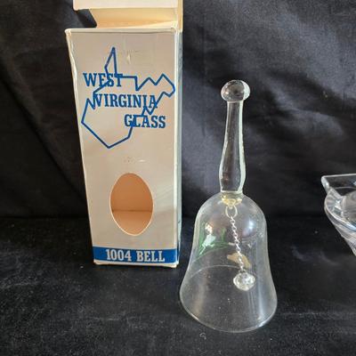 Vintage glassware - Virginia glass 1004 bell - Nambe Slovenia glass - nesting Hazel-Atlas Daisy pattern trinket dishes - and more