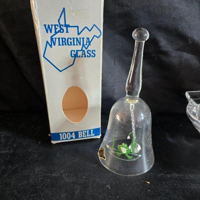 Vintage glassware - Virginia glass 1004 bell - Nambe Slovenia glass - nesting Hazel-Atlas Daisy pattern trinket dishes - and more