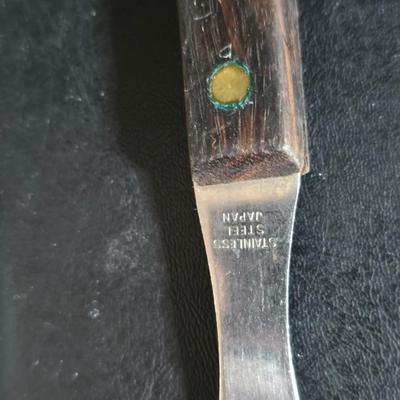 Winkler feed service utensils - Ulu knife - Turning fork - Carving set and a large scoop spoon all with wooden handles