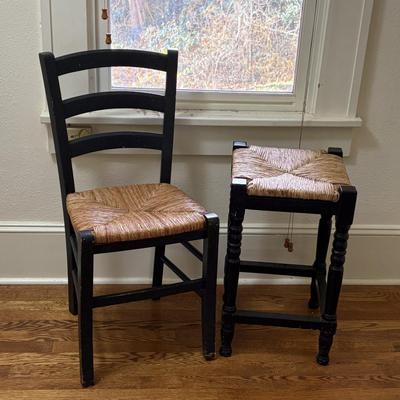 Wooden Chair & Stool With Rush Seats (LC-SF)