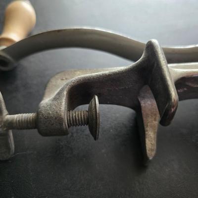 Vintage meat grinder - hand mixer - and an assortment of other kitchen items used on the farm
