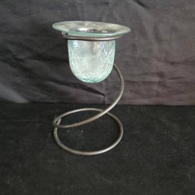 Home decor - large, corked jar - candle holders - and a framed specimen of an Asterope Sapphira butterfly