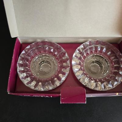 Home decor - large, corked jar - candle holders - and a framed specimen of an Asterope Sapphira butterfly