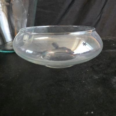 Home decor - large, corked jar - candle holders - and a framed specimen of an Asterope Sapphira butterfly